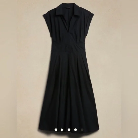 NWT! Black Banana Republic Collar-Neck Poplin Midi Dress - Multiple 🦋⭐️ - Picture 5 of 8